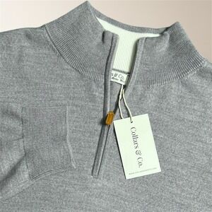 New Collars & Co Men's 3XL Gray Australian Merino Wool 1/4 Zip Pullover Sweater‎